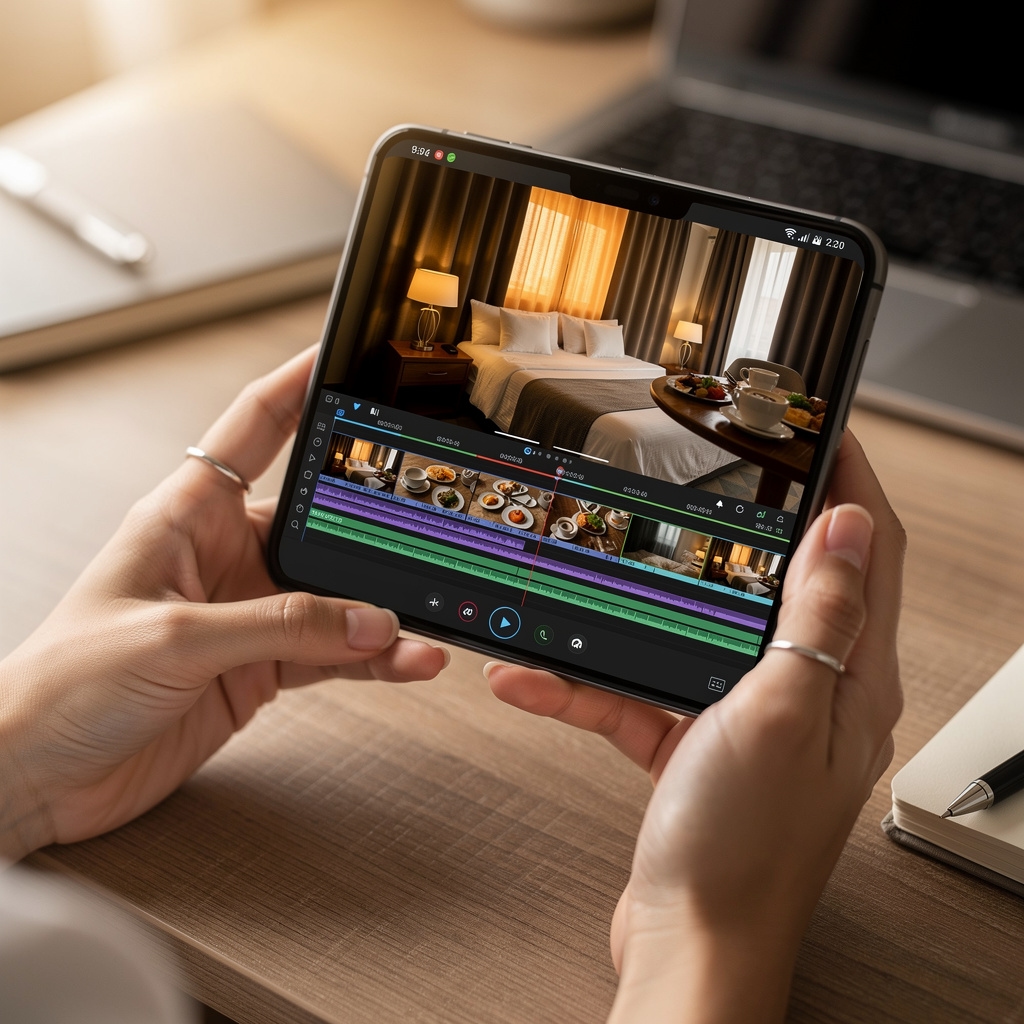 Layar ponsel menampilkan proses editing video pendek