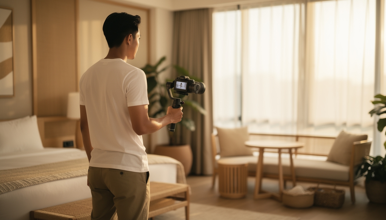 Videografer sedang merekam interior hotel butik